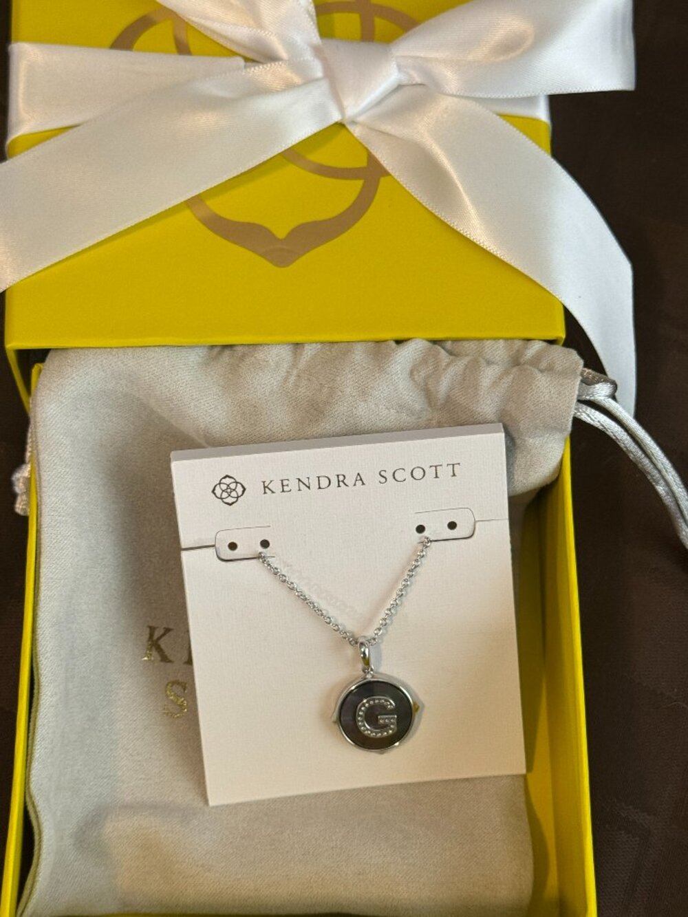 NWT Kendra Scott Letter G Initial Reversible Necklace Black Mother Pearl Silver